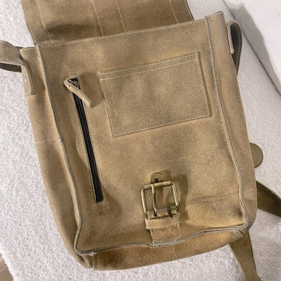 Vintage Tan Suede Leather Cross Body Boho Hobo Shoulder Bag Purse - Picture 11 of 15